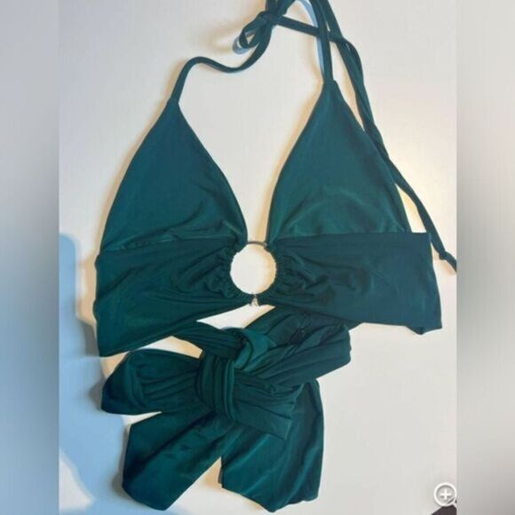NWOT Pretty Little Things Green Halter Wrap Top Swimsuit Top - Size 12 - Picture 1 of 4